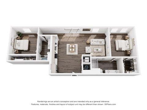 Floor plan for 2 beds, 2 baths, 1122 sqft